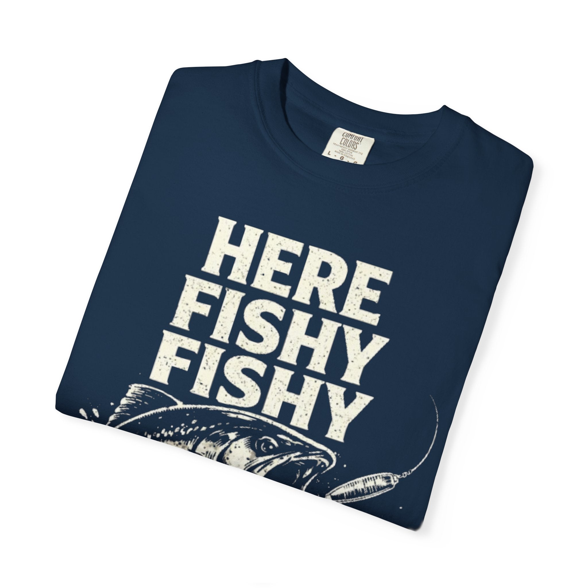 Here Fishy Fishy T-Shirt — Vintage Fishing Graphic Tee for Anglers