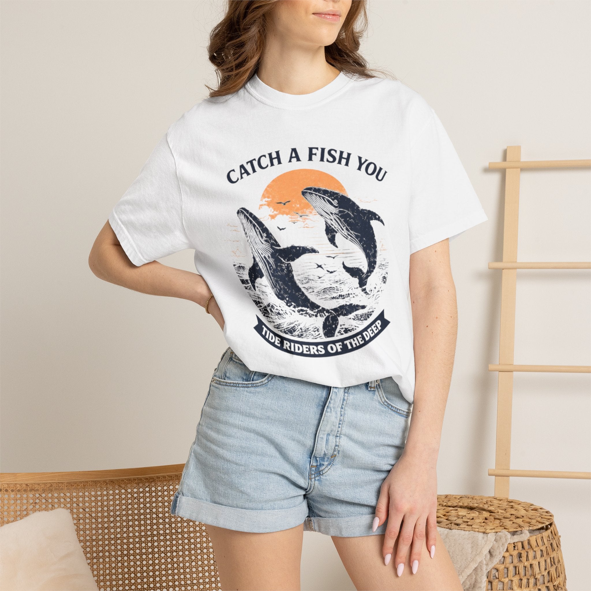Fishing Graphic T-Shirt — "Catch a Fish You" Dolphin & Whale Ocean Tee