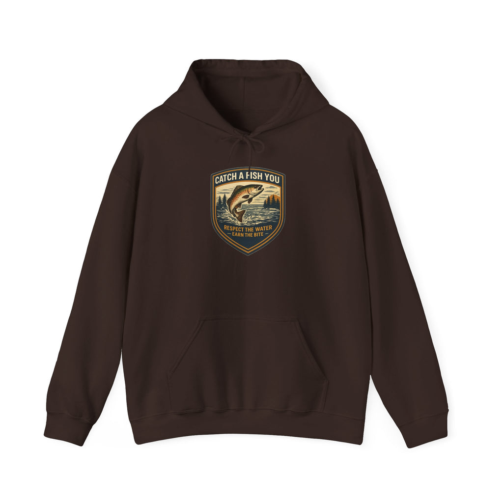 Fishing Badge Hoodie — "Catch a Fish You" Retro Outdoor hoodie