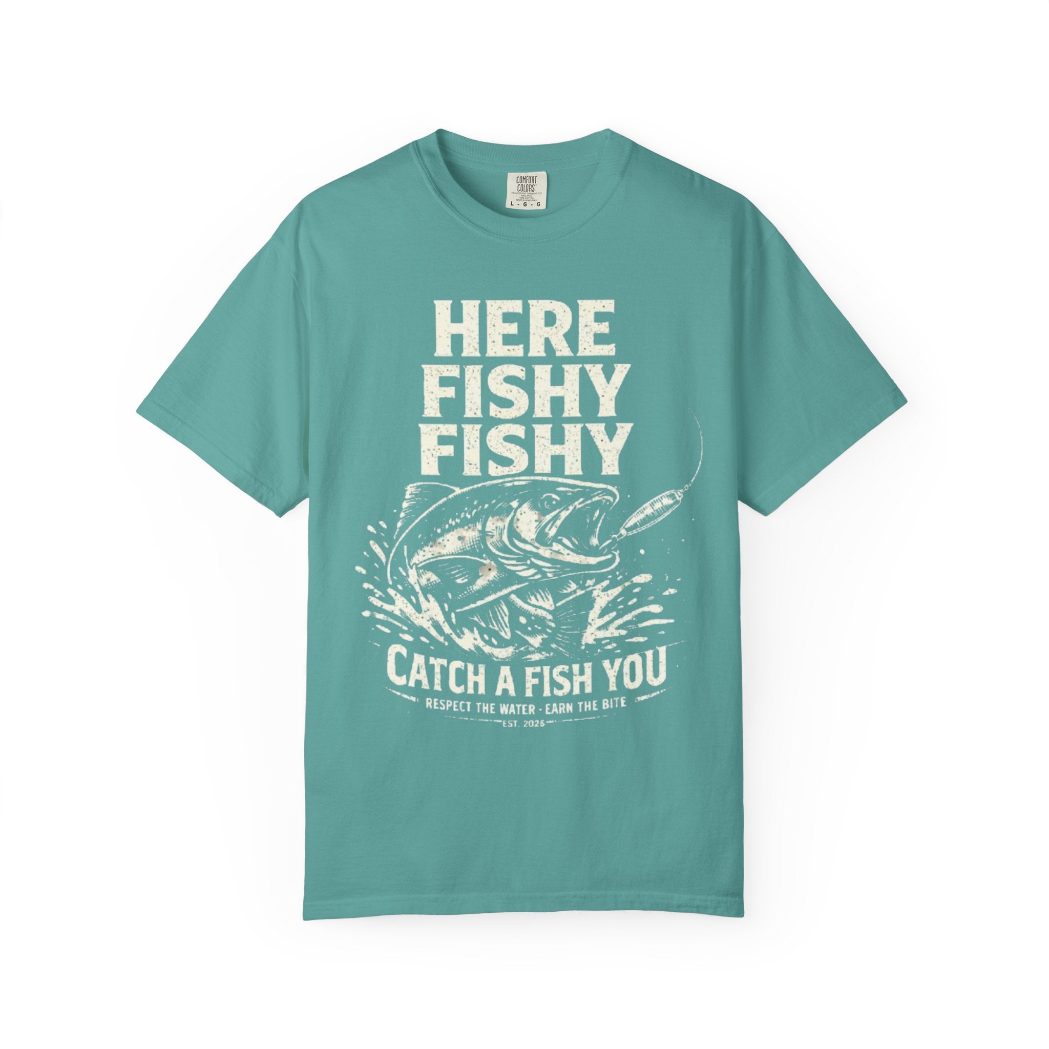 Here Fishy Fishy T-Shirt — Vintage Fishing Graphic Tee for Anglers