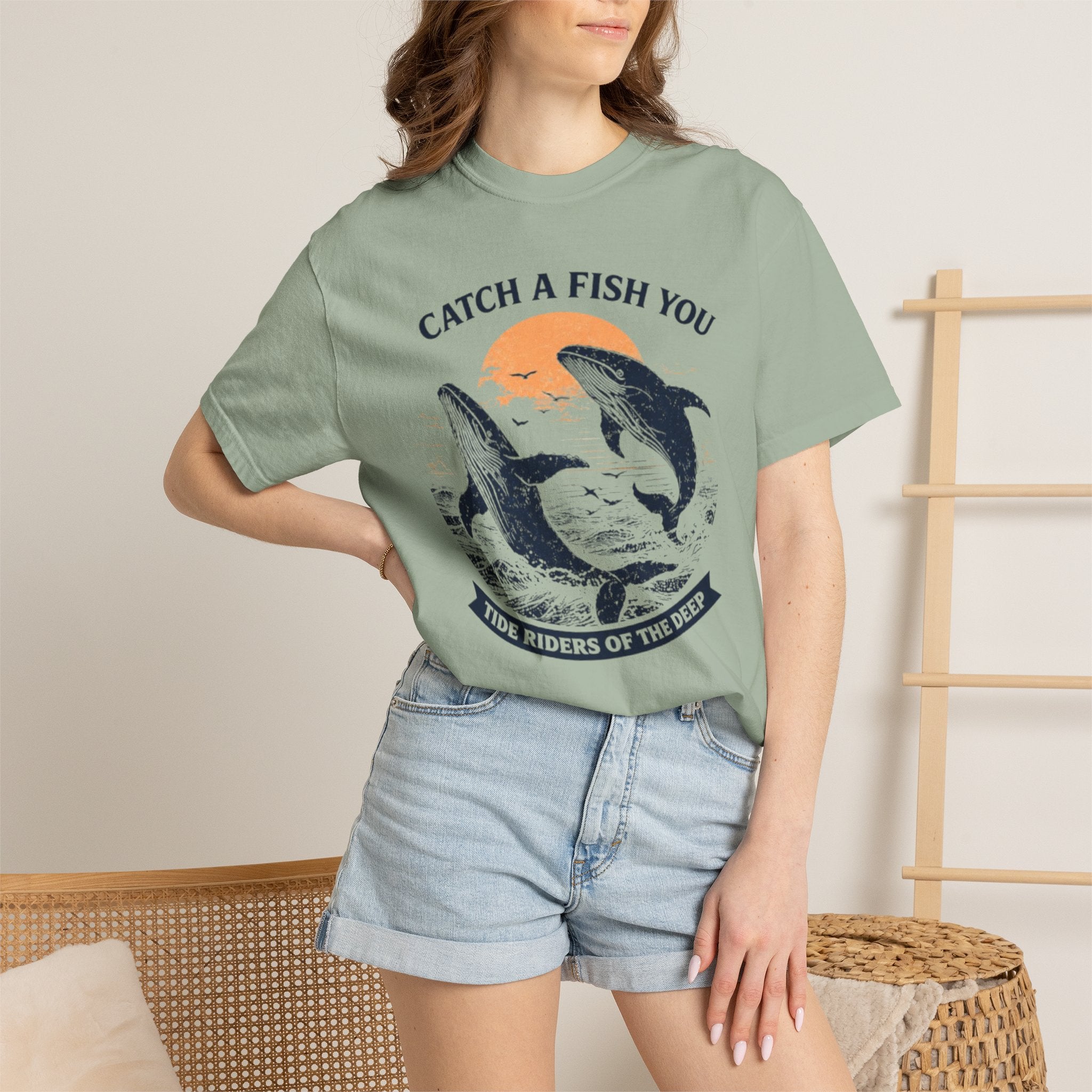 Fishing Graphic T-Shirt — "Catch a Fish You" Dolphin & Whale Ocean Tee