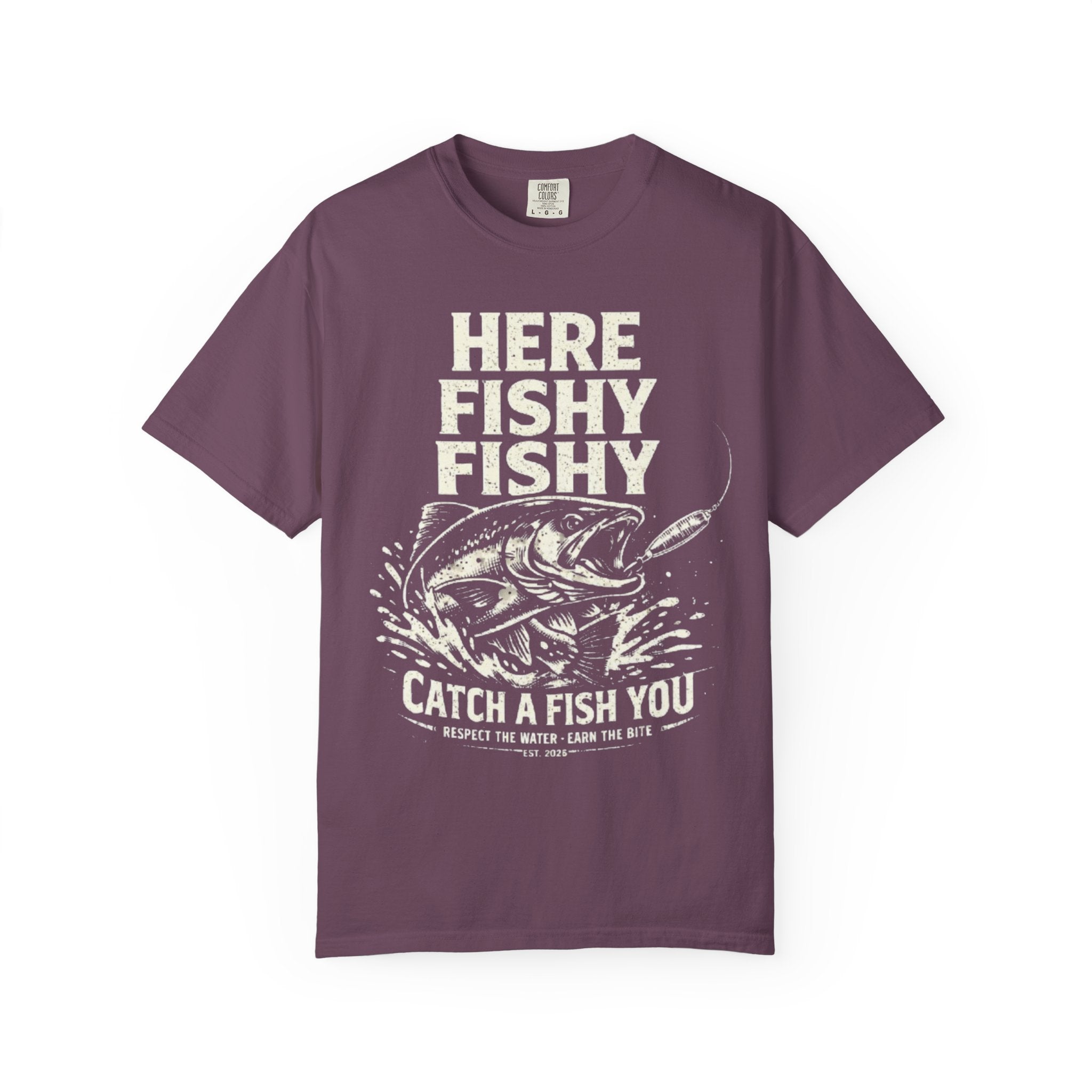 Here Fishy Fishy T-Shirt — Vintage Fishing Graphic Tee for Anglers